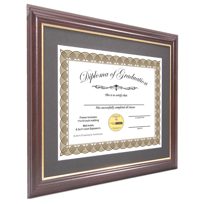 Creative Picture Frames 8.5x11-11x14mh.gold Mahogany Diploma Frame with Gold Rim and Black Matting To Hold 8.5 by 11-inch Graduation Certificate with Easel and installed Hangers - Image 2